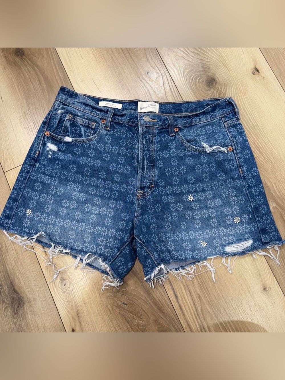 Universal Thread Blue Floral Print Distressed Denim Shorts